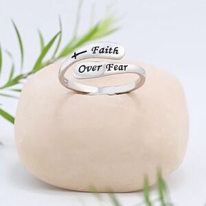 NEW 925 Sterling Silver Faith Over Fear Adjustable Ring